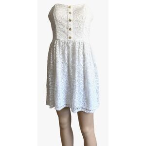 BCX Mini Dress Juniors Large Women's White Lace Romantic Coquette Fairy Lined